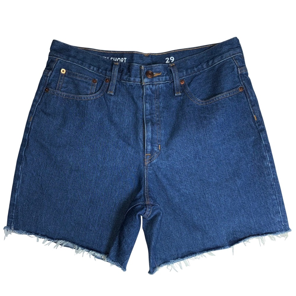 J.Crew Womens Size 29 Dark Wash Mid-Length Cutoff Denim Shorts High Rise Raw Hem